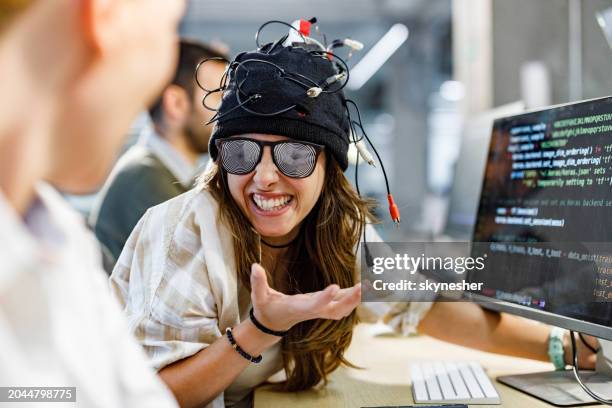crazy female programmer under manipulation in the office. - control freak stock pictures, royalty-free photos & images