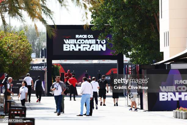 General view of Bahrain Grand Prix branding in the Paddock during previews ahead of the F1 Grand Prix of Bahrain at Bahrain International Circuit on...