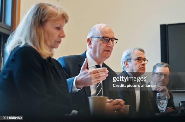 March 2024, Brandenburg, Frankfurt : Dietmar Woidke , Minister President in Brandenburg, Petra Köpping , Minister of Social Affairs in Saxony, Georg...