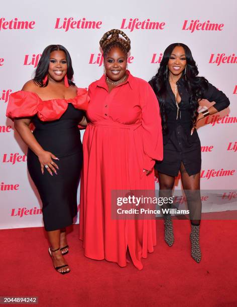 Amber Riley, Raven Goodwin, and Jazzy McBee attend Lifetime's "Single Black Female 2: Simone's Revenge" Atlanta Premiere at Regal Atlantic Station on...