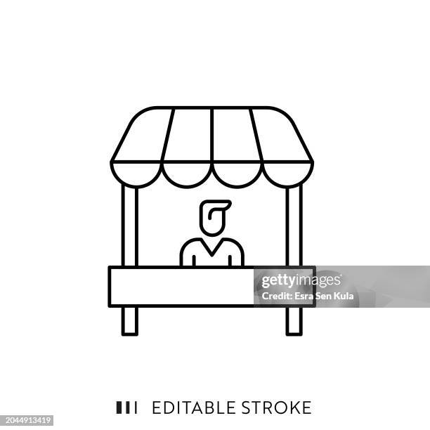 stockillustraties, clipart, cartoons en iconen met market stall line icon design with editable stroke. suitable for infographics, web pages, mobile apps, ui, ux, and gui design. - kramen