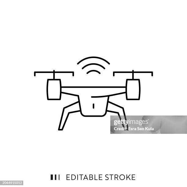 drone line icon design with editable stroke. suitable for infographics, web pages, mobile apps, ui, ux, and gui design. - drone shot stock illustrations
