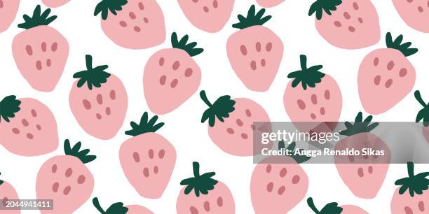 cute hand drawn strawberry seamless pattern - strawberry stock illustrations