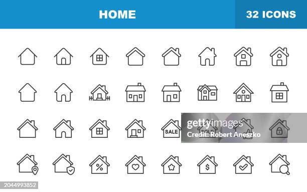 bildbanksillustrationer, clip art samt tecknat material och ikoner med home line icons. editable stroke. contains such icons as house, real estate, family, real estate agent, investment, residential building, city, apartment, building, architecture. - bostadshus
