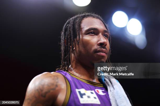 Jaylen Adams of the Kings walks off court at half time during the NBL Play-In Qualifier match between Sydney Kings and New Zealand Breakers at Qudos...