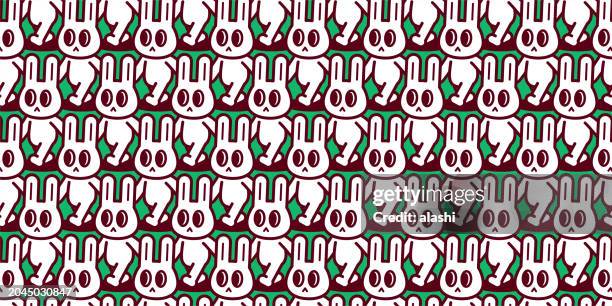 happy easter, a group of easter bunnies walking in a neat line - year of the rabbit stock illustrations