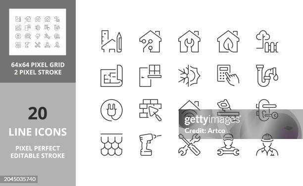 home renovation 64px and 256px editable vector set - modern home interior design stock illustrations