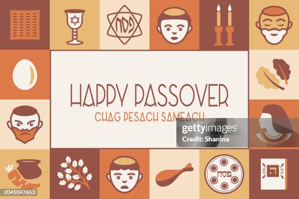 passover greeting card - icons frame - v2 - passover stock illustrations