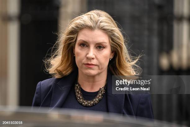 Leader of the House of Commons Penny Mordaunt leaves number 10, Downing Street on February 28, 2024 in London, England.
