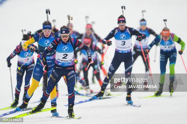 France's Justine Braisaz-Bouchet and other biathletes compete during the women's 12,5 km mass start event of the Biathlon World Cup in Holmenkollen,...