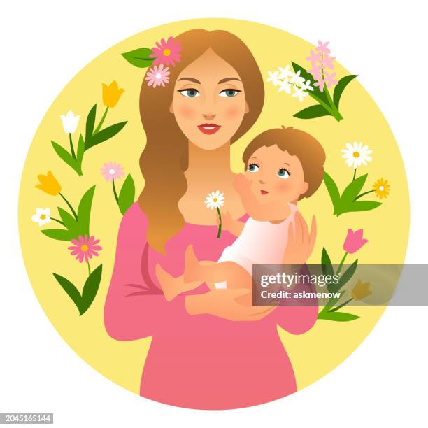 mother with her child - 30 year old pretty woman stock illustrations