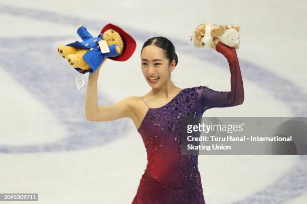 Ikura Kushida of Japan reacts after competing in the Junior Women's Short Program during the ISU World Junior Figure Skating Championships at on...