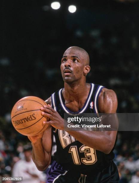 Michael Stewart, Power Forward and Center for the Sacramento Kings prepares to make a free throw shot during the NBA Pacific Division basketball game...