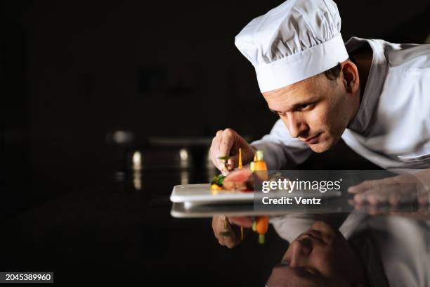 chef decorating a plate - entrepreneur stockfoto's en -beelden