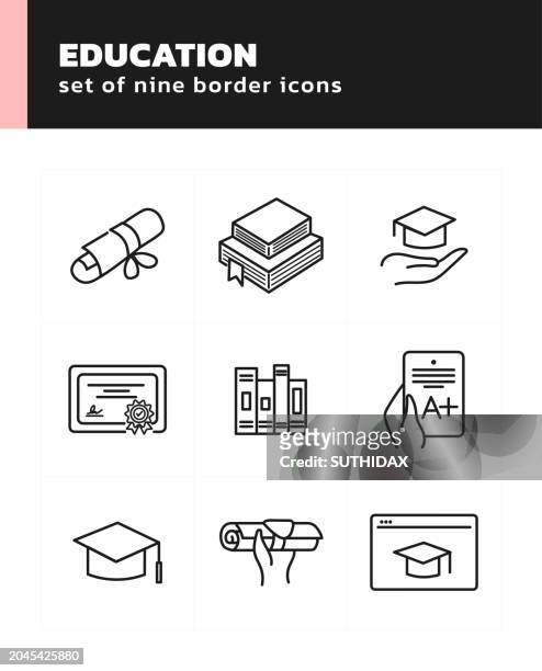 set of nine outline icons education icons - scientist portrait stock illustrations