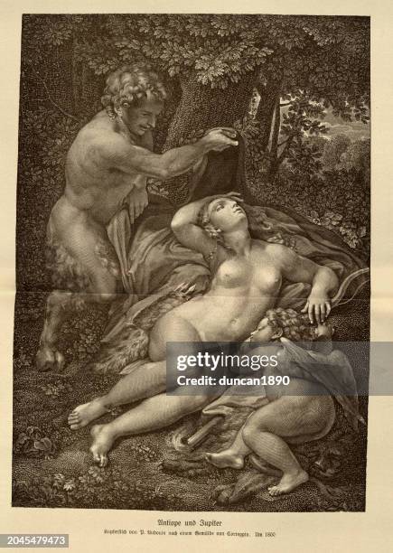 greek mythology, jupiter and antiope - cupid stock illustrations