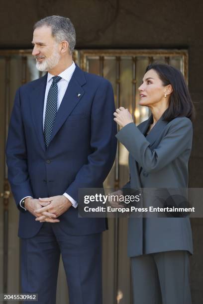 King Felipe and Queen Letizia pose for the media during a luncheon at the Zarzuela Palace on February 28 in Madrid .