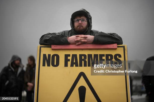 Protesters gather outside the Senedd on February 28, 2024 in Cardiff, Wales. Following peaceful demonstrations in Wrexham, Rhyl, Old Colwyn,...