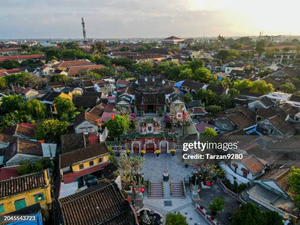 the drone point of view of hoi an city, vietnam - urban tarzan stock pictures, royalty-free photos & images