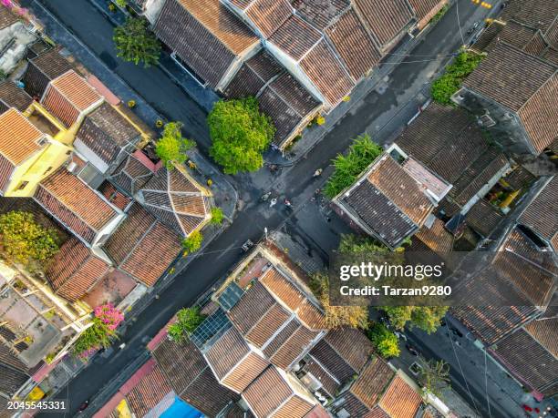 the drone point of view of hoi an city, vietnam - urban tarzan stock pictures, royalty-free photos & images