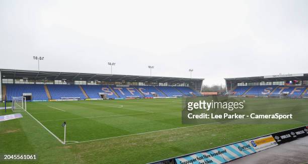 General view of New Meadow, home of Shrewsbury Town during the Sky Bet League One match between Shrewsbury Town and Blackpool at Montgomery Waters...
