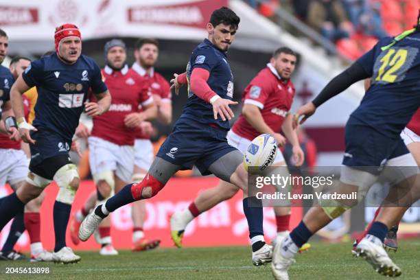 Marius Simionescu, the captain of Romania in action during the 2024 Rugby Europe Championship semi-final match between Georgia and Romania at Mikheil...