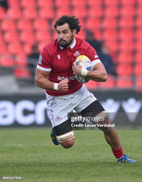 Ilia Spanderashvili of Georgia in action during the 2024 Rugby Europe Championship semi-final match between Georgia and Romania at Mikheil Meskhi...