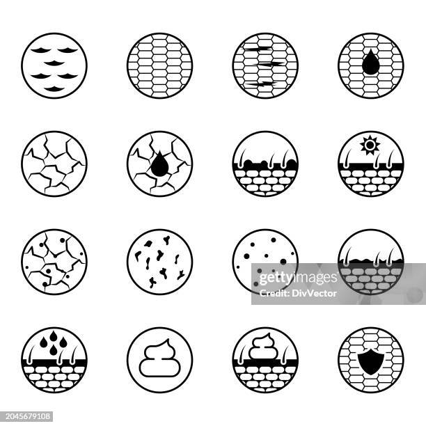 ilustraciones, imágenes clip art, dibujos animados e iconos de stock de conjunto de iconos de piel - acné