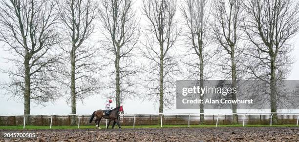 Jack Tudor riding Pachacuti make their way to the track before winning The Family Raceday April 21st Free Entertainment Handicap Chase at Wincanton...