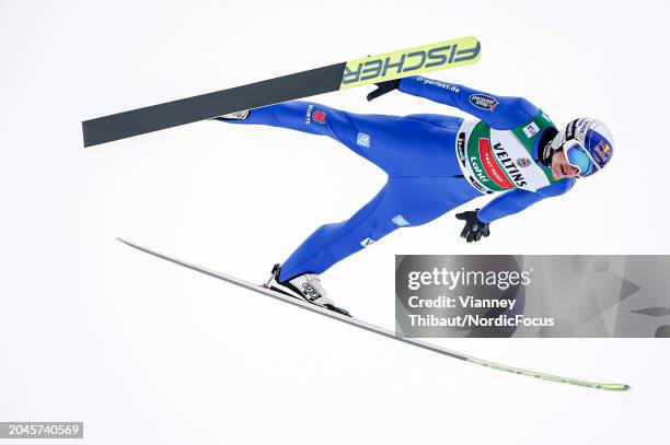 Vinzenz Geiger of Germany takes third place during the FIS World Cup Nordic Combined Men Lahti Team Sprint HS130/2x7.5km on March 2, 2024 in Lahti,...