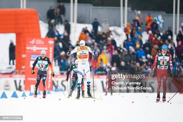 Joergen Graabak of Norway takes first place during the FIS World Cup Nordic Combined Men Lahti Team Sprint HS130/2x7.5km on March 2, 2024 in Lahti,...