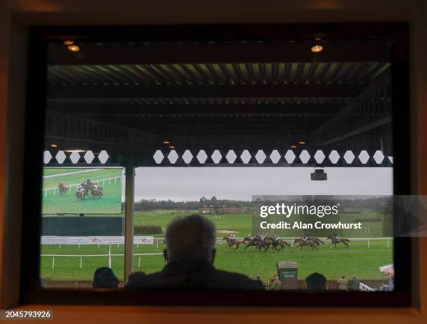 Through a window at Wincanton Racecourse on February 28, 2024 in Wincanton, England.