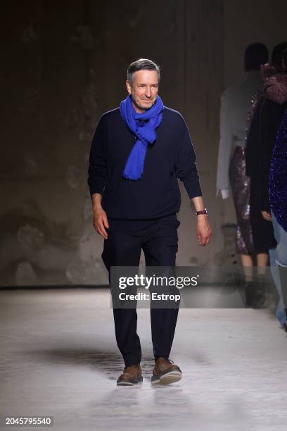 Fashion designer Dries van Noten during the Dries Van Noten Womenswear Fall/Winter 2024-2025 show as part of Paris Fashion Week on February 28, 2024...
