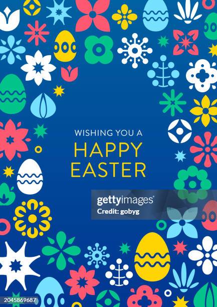 happy easter greeting card with flowers and eggs - easter stock illustrations