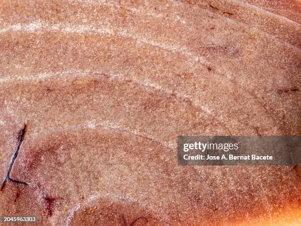 full frame of a slice of frozen raw tuna. - frozen fish fillets stockfoto's en -beelden