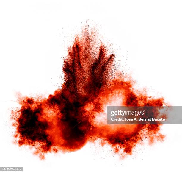 red and black cloud of smoke from an expanding explosion on a white background. - gas flame stock pictures, royalty-free photos & images