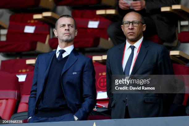 Aleksander Ceferin, President of UEFA, and Philippe Diallo, President of the French Football Federation, look on prior to the UEFA Women's Nations...