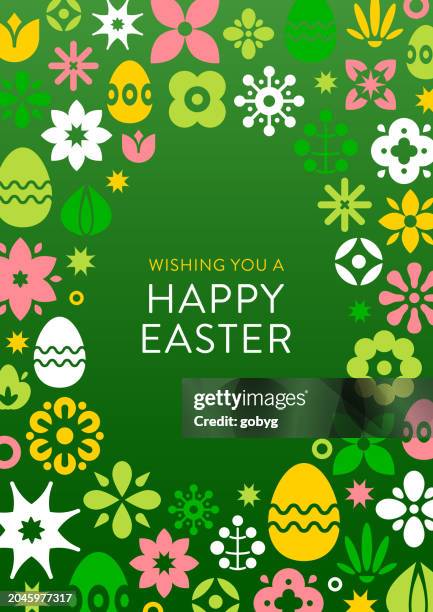 happy easter greeting card with flowers and eggs - simple easter background stock illustrations