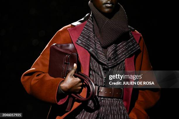 Model presents a creation by Hermes for the Women Ready-to-wear Fall-Winter 2024/2025 collection as part of the Paris Fashion Week, in Paris on March...