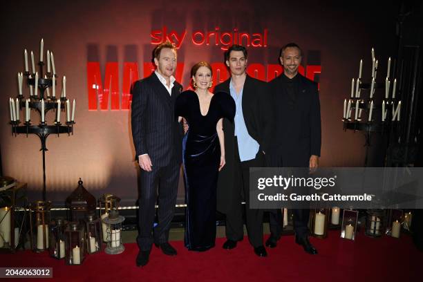 Tony Curran, Julianne Moore, Nicholas Galitzine and Oliver Hermanus attend the "Mary and George" UK Premiere at Banqueting House on February 28, 2024...