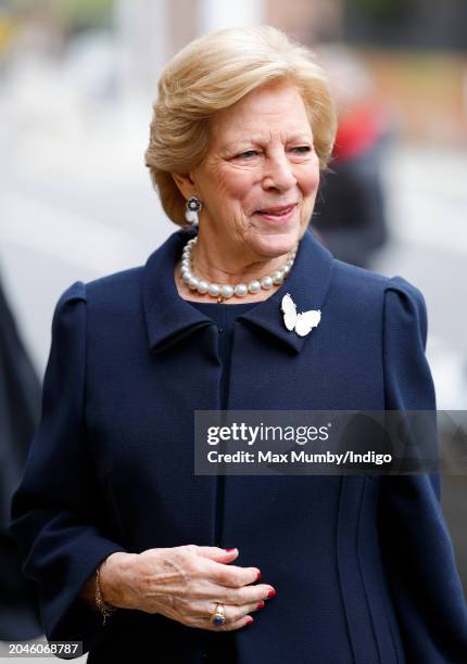 Queen Anne-Marie of Greece attends a Memorial Service for her husband King Constantine of the Hellenes at St. Sophia's Greek Orthodox Cathedral on...