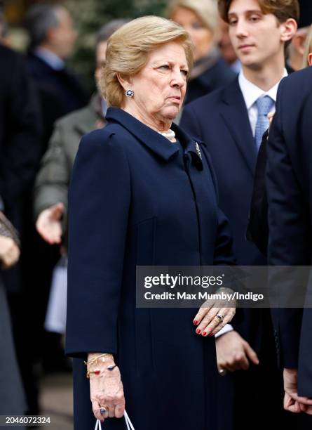 Queen Anne-Marie of Greece attends a Memorial Service for her husband King Constantine of the Hellenes at St. Sophia's Greek Orthodox Cathedral on...