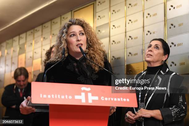 The singer Estrella Morente and the widow of Enrique Morente, Aurora Carbonell at the act of bequest to the Caja de las Letras in memoriam of the...