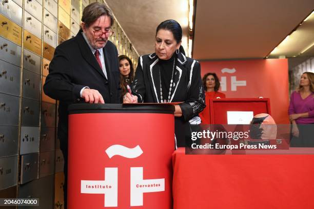 The widow of Enrique Morente, Aurora Carbonell, at the act of bequest to the Caja de las Letras in memoriam of the Granada-born singer Enrique...