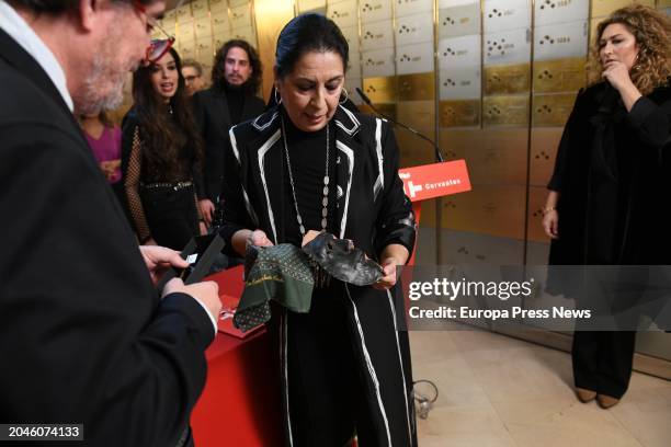 The widow of Enrique Morente, Aurora Carbonell, at the act of bequest to the Caja de las Letras in memoriam of the Granada-born singer Enrique...