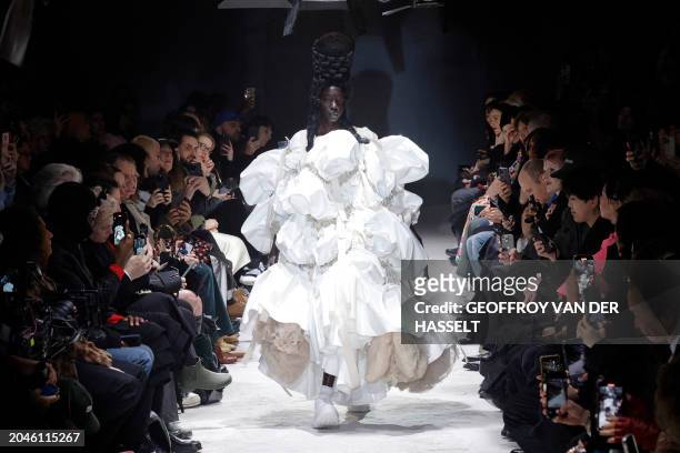 Model presents a creation by Comme des Garcons for the Women Ready-to-wear Fall-Winter 2024/2025 collection as part of the Paris Fashion Week, in...