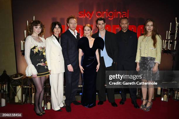 Emily Fairn, Liza Marshall, Tony Curran, Julianne Moore, Nicholas Galitzine, Oliver Hermanus and Alice Grant attend the "Mary and George" UK Premiere...