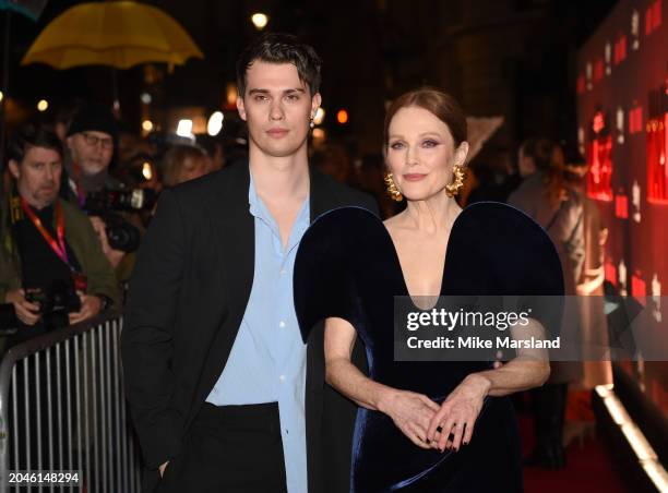 Nicholas Galitzine and Julianne Moore attend the UK premiere of Sky Original series "Mary and George" at Banqueting House on February 28, 2024 in...