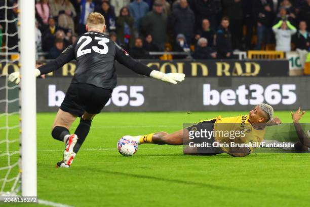 Mario Lemina of Wolverhampton Wanderers scores the opening goal during the Emirates FA Cup Fifth Round match between Wolverhampton Wanderers and...