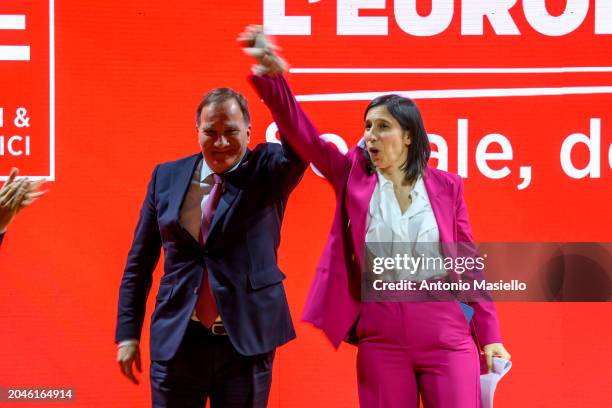 President Stefan Löfven and General Secretary of the Partito Democratico Elly Schlein attend the 2024 PES Election Congress at La Nuvola Congress...